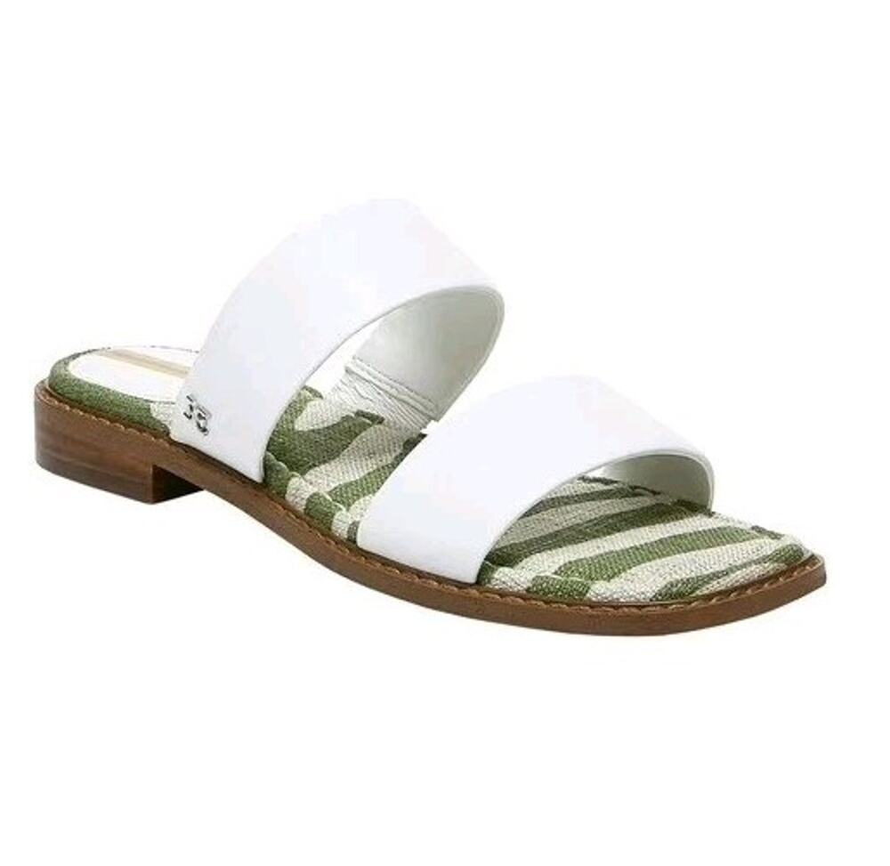 Sam Edelman Haydee Sandals Womens 10 M White Leather Camo Strappy Slide Square